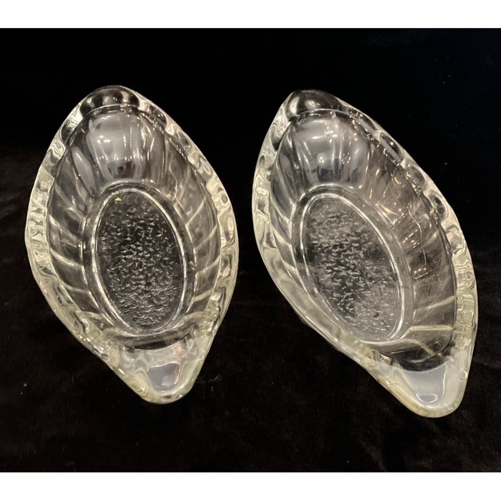 Vintage Clear Glass Banana Split Dish Set of 2 Oval Serving Bowls Candy Dishes